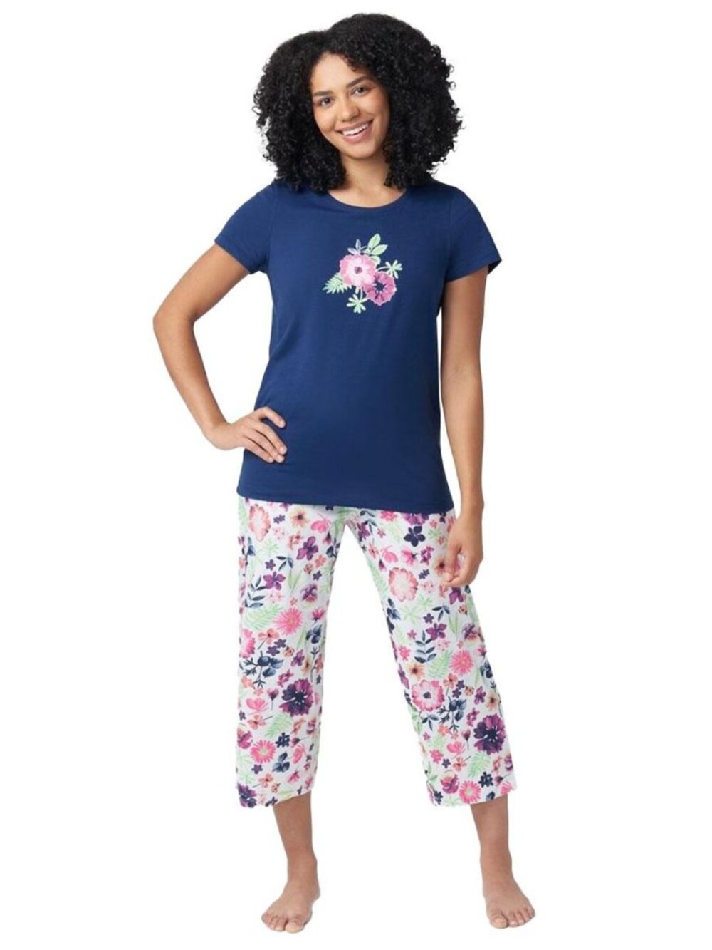 #2271 The Womens HUE edible flowers short sleeve tee & capri pajama set